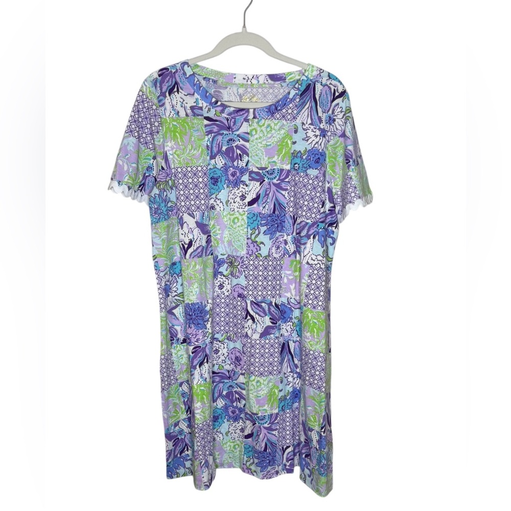 Lilly Pulitzer The Cody Mini Dress Purple Floral Print 100% Cotton NWT XL - Picture 7 of 13